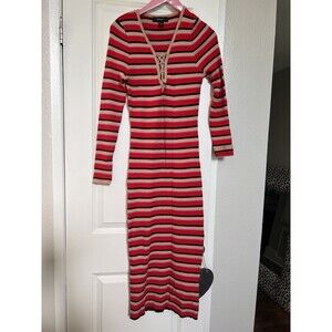 Forever 21 Plus Size OX Soft Knit Stripey Red Black And Beige Maxi Dress